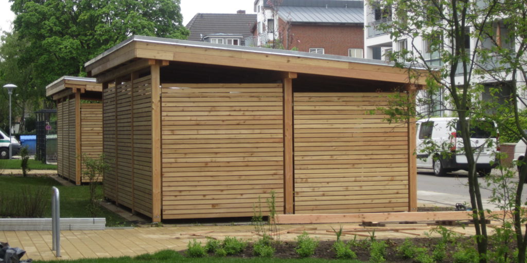 Fahrradhaus in einer Wohnsiedlung - individueller Holzbau